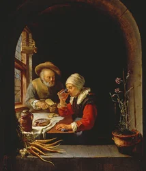 An Elderly Couple Eating